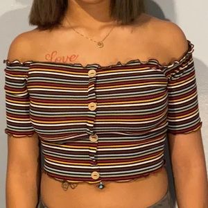 Multi colored off the shoulder crop top